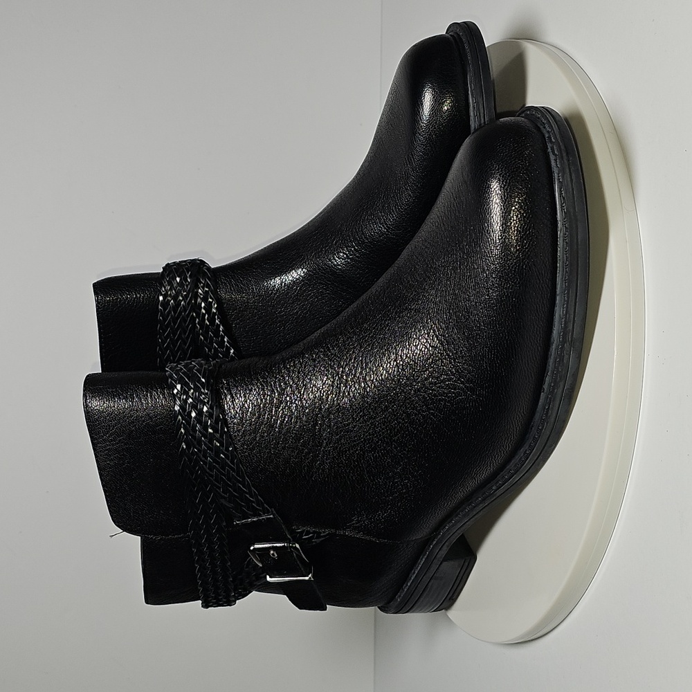 David Tate Skip Ankle Boots Pebble Grain Leather Zipper Stacked Heel Black 11 W